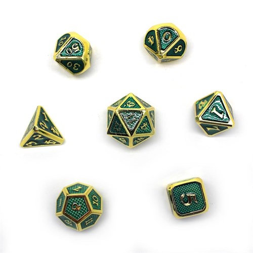 7-Piece Metal RPG Dice Set — Gold-Light Blue Web - photo 30135
