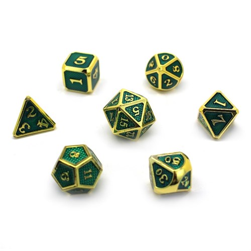 7-Piece Metal RPG Dice Set — Gold-Light Blue Web - photo 30136