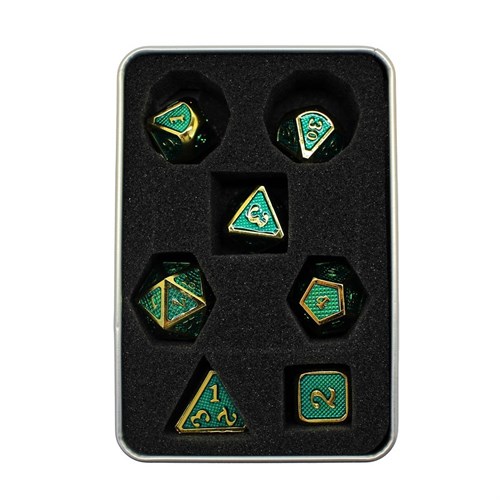 7-Piece Metal RPG Dice Set — Gold-Light Blue Web - photo 30137