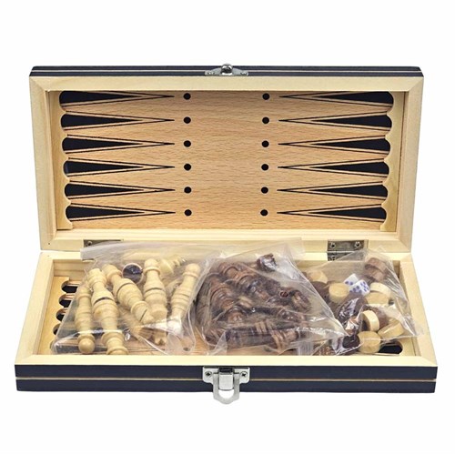 Chess Set 3in1 (Draughts, Backgammon) Gift Classic Lacquered - photo 30522