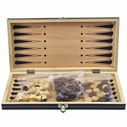 Chess Set 3in1 (Draughts, Backgammon) Gift Classic Lacquered - photo 30531