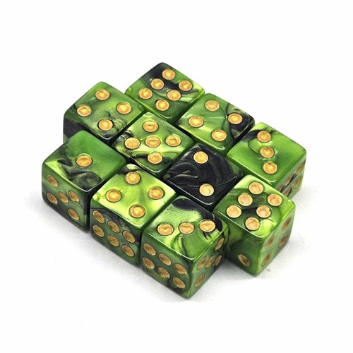 Dice D6 12 mm 10pcs. Black-Green Marbled - photo 30651