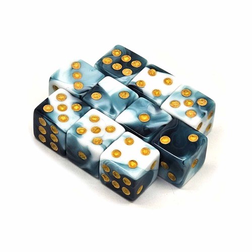 Dice D6 12 mm 10pcs. White-Blue Marbled - photo 30659