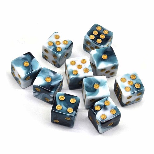 Dice D6 12 mm 10pcs. White-Blue Marbled - photo 30660