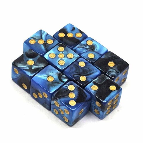 Dice D6 12 mm 10pcs. Black-Blue Marbled - photo 30661