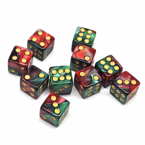 Dice D6 12 mm 10pcs. Red-Green Marbled - photo 30666