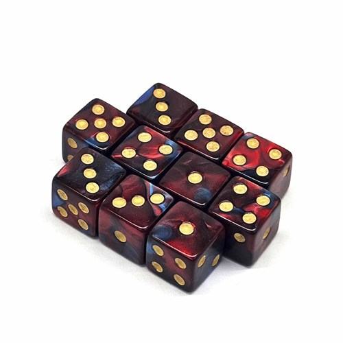 Dice D6 12 mm 10pcs. Red-Blue Marbled - photo 30667