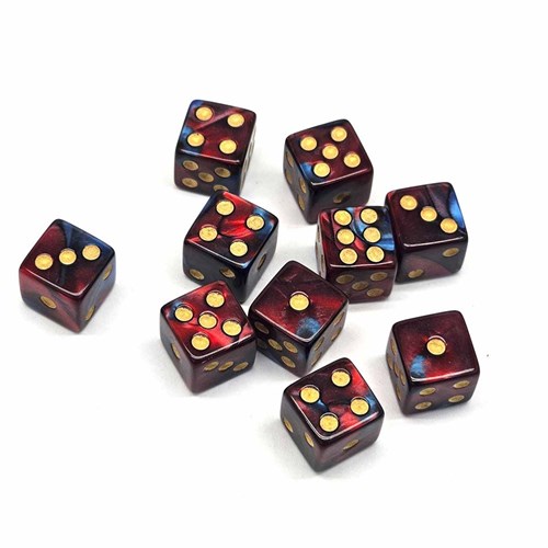 Dice D6 12 mm 10pcs. Red-Blue Marbled - photo 30668