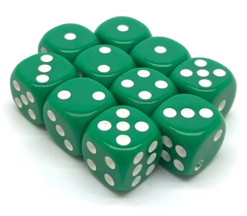 Dice D6 12 mm 10pcs. Green with White Dots - photo 30934