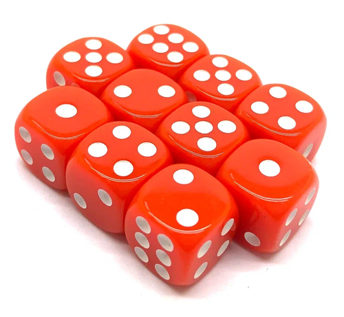 Dice D6 12 mm 10pcs. Orange with White Dots - photo 30935