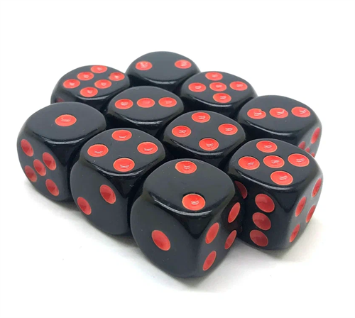 Dice D6 16 mm 10pcs. Black with Dark Rose Dots - photo 30940