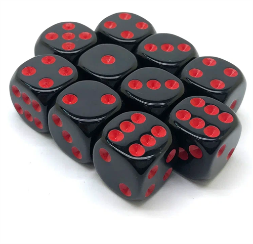 Dice D6 16 mm 10pcs. Black with Red Dots - photo 30948