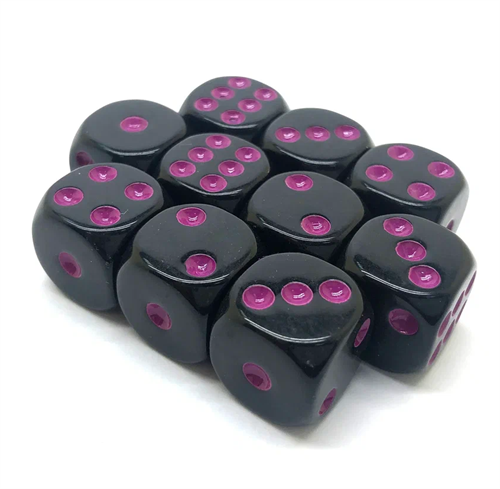 Dice D6 16 mm 10pcs. Black with Violet Dots - photo 30951
