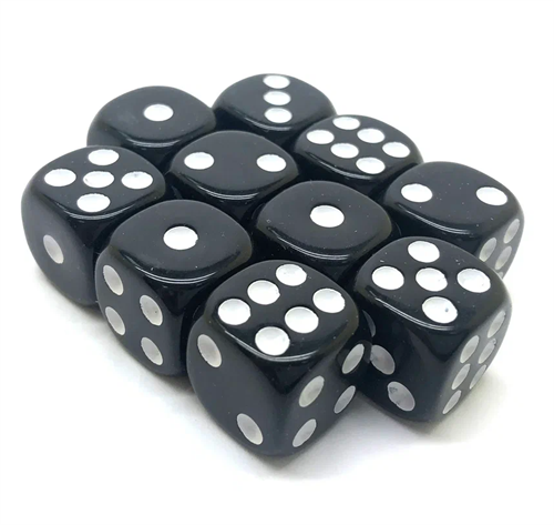 Dice D6 16 mm 10pcs. Black with White Dots - photo 30952