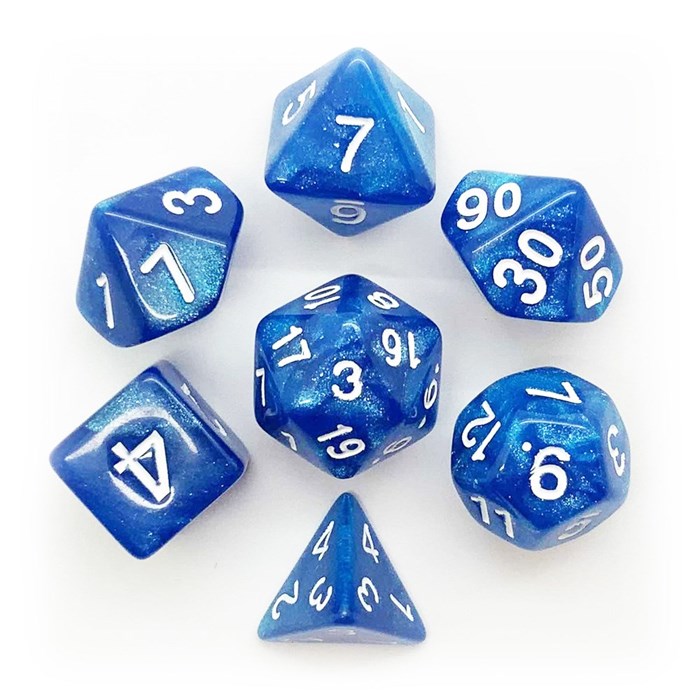 Кубики ДнД (7 шт) / Дайсы для DnD / Dungeons & Dragons /  RPG / Перламутровый синий - фото 6720