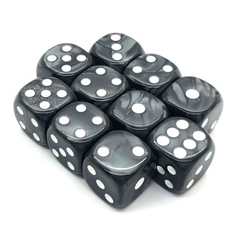 Dice Set 10 pcs. Dice D6 Marbled Black 16 mm with Rounded Corners