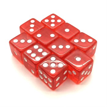 Dice Set 10 pcs. D6 Transparent Red 16 mm with Square Corners