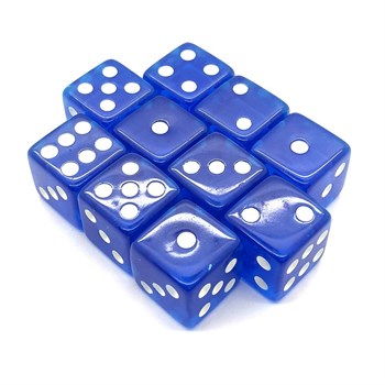 Dice Set 10 pcs. D6 Transparent Blue 16 mm with Square Corners