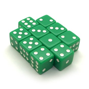 Dice Set 10 pcs. D6 Matte Green 16 mm with Square Corners