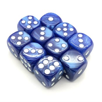 Dice Set 10 pcs. D6 Marbled Blue 16 mm with Rounded Corners