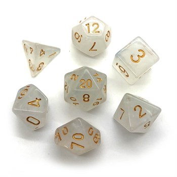 7-Piece RPG Dice Set — Smoky White with Gold (in Display Vial)