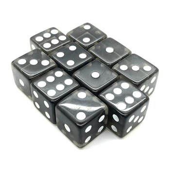 Dice Set 10 pcs. D6 Transparent Black 16 mm with Square Corners