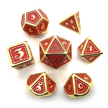 7-Piece Metal RPG Dice Set — Dragon Scale (Red with Gold) 16 mm