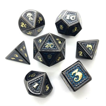7-Piece Metal RPG Dice Set — Dragon Scale (Turquoise with Black) 16 mm