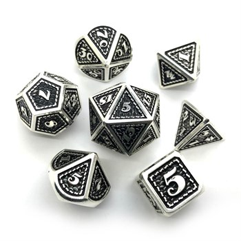7-Piece Metal RPG Dice Set — Dragon Scale (Black with Silver) 16 mm
