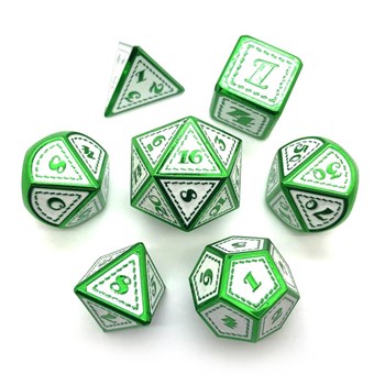 7-Piece Metal RPG Dice Set — White with Green