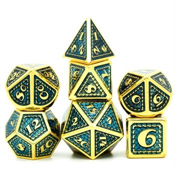 7-Piece Metal RPG Dice Set — Dragon Scale (Light Blue with Gold)