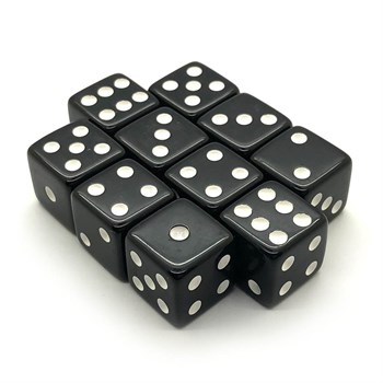 Dice D6 16 mm 10pcs. Black with Sharp Corners