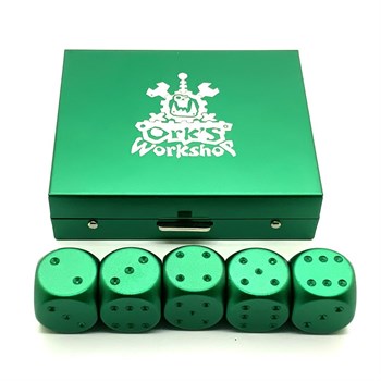 Dice D6 Aluminium 16 mm 5pcs. Green in Case