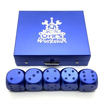 Dice D6 Aluminium 16 mm 5pcs. Blue in Case