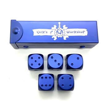 Dice D6 Aluminium 16 mm 5pcs. Blue in Tube