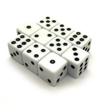 Dice D6 16 mm 10pcs. White with Sharp Corners