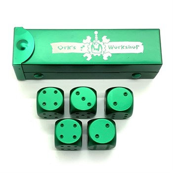 Dice D6 Aluminium 16 mm 5pcs. Green in Tube