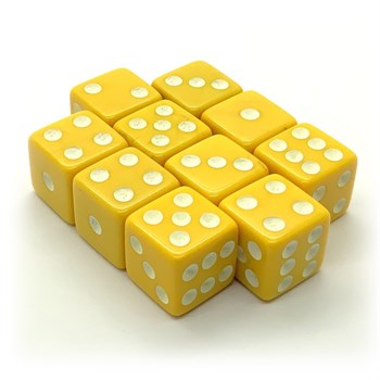 Dice D6 16 mm 10pcs. Yellow with Sharp Corners