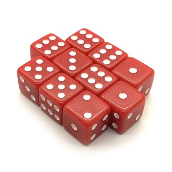 Dice D6 16 mm 10pcs. Red with Sharp Corners