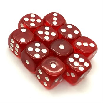 Dice D6 14 mm 10pcs. Red Transparent