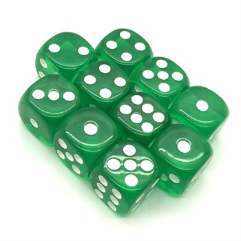 Dice D6 14 mm 10pcs. Emerald Transparent