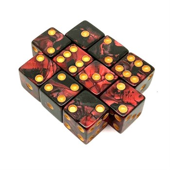 Dice Set 10 pcs. D6 Pearlescent "Hellfire" 16 mm with Square Corners