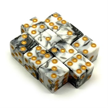 Dice Set D6 Pearlescent White Marbled 16 mm with Square Corners (10 pcs.)