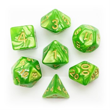 7-Piece RPG Dice Set — Pearlescent Green with Gold