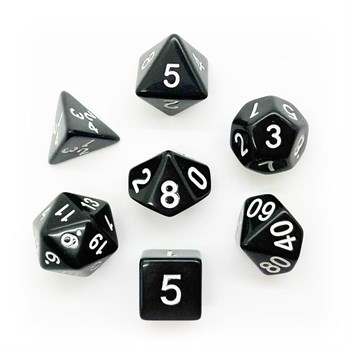 7-Piece RPG Dice Set — Black with White - Classic