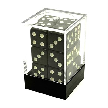 Dice D6 16 mm 12pcs in Plastic Box. Black with Sharp Corners