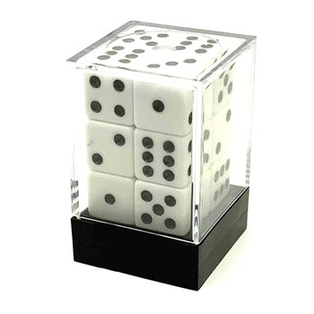 Dice D6 16 mm 12pcs in Plastic Box. White with Sharp Corners