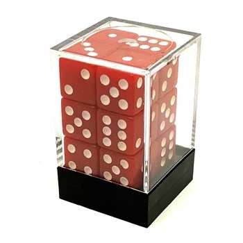 Dice D6 16 mm 12pcs in Plastic Box. Red with Sharp Corners
