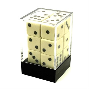 Dice D6 16 mm 12pcs in Plastic Box. Beige with Sharp Corners