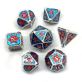 7-Piece Metal RPG Dice Set — Blue Stained Glass